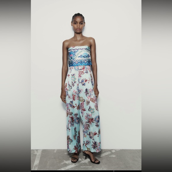 ZARA- STRAPLESS PRINTED JUMPSUIT - Picture 6 of 6